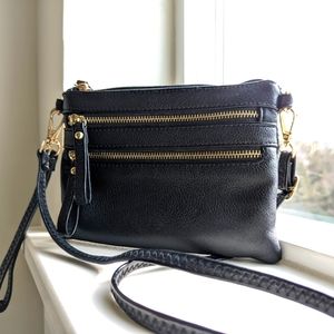 Small Black crossbody wristlet purse faux leather